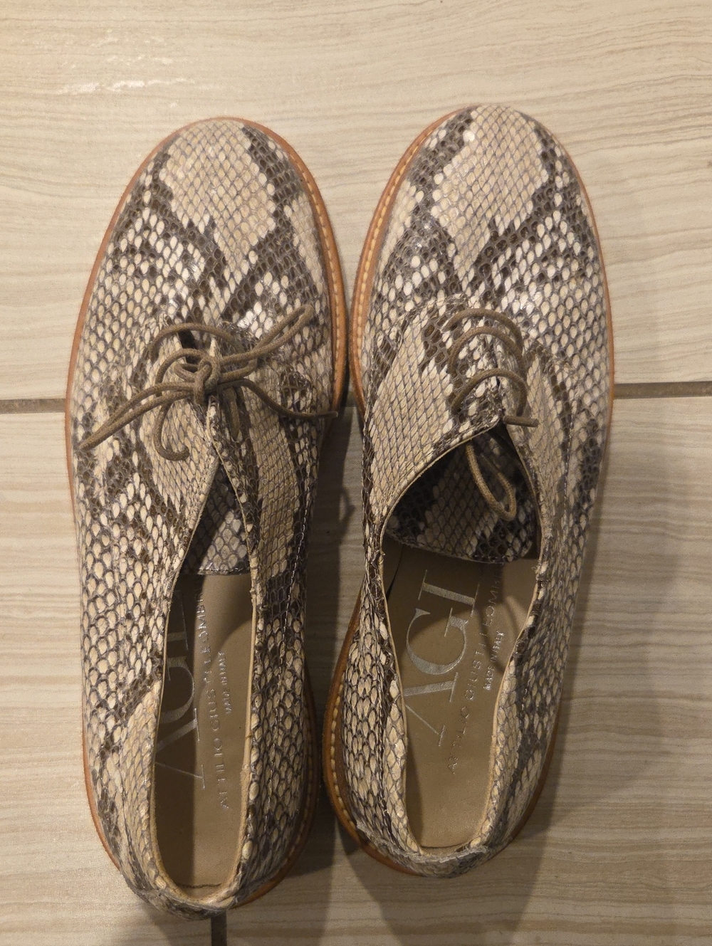 AGL Attilio Giusti Leombruni Snakeskin Print Leather Oxford Shoes Made Italy